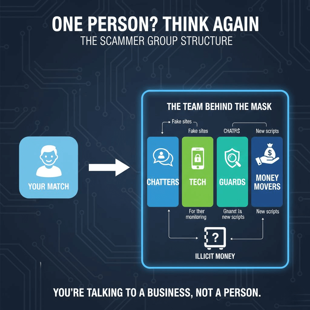 Logistics and Organization of Online Dating Scammers