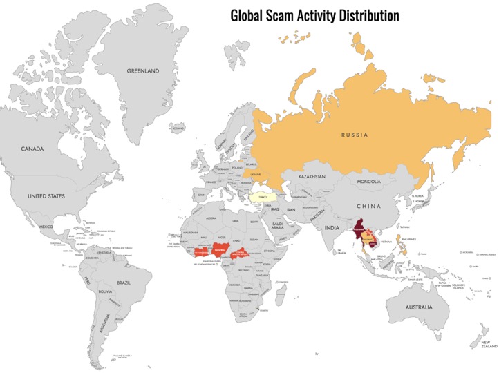 map of online dating scam location