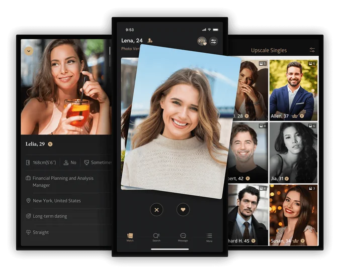 Luxy app screens showing profiles and browsing