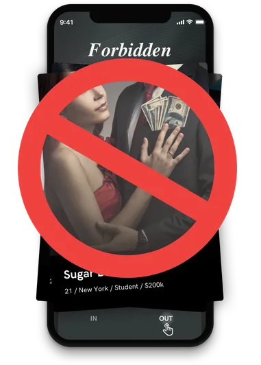 Luxy app illustration showing that sugar dating is not allowed